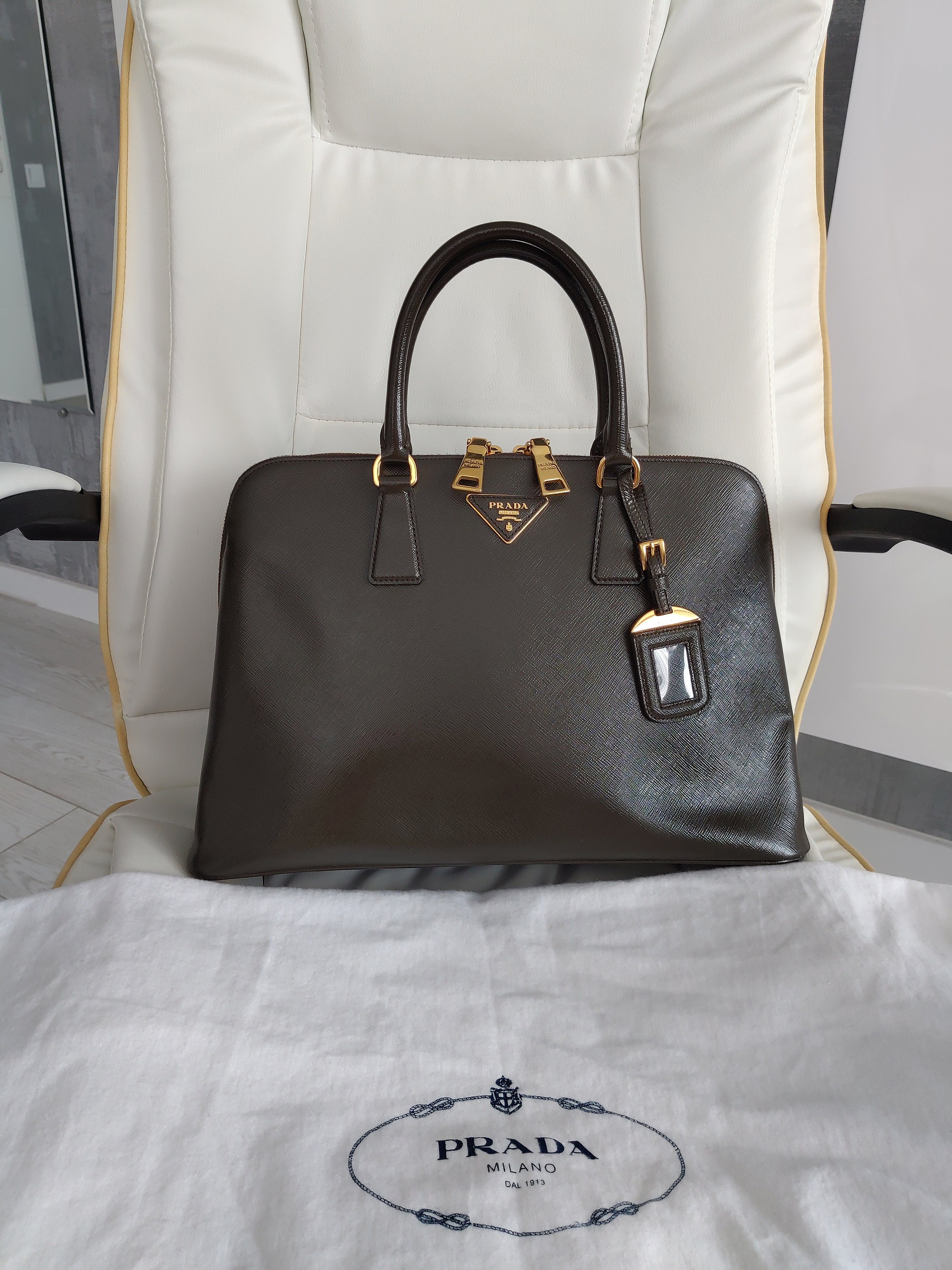 PRADA Pattina Glace Calf Leather Studded Bag