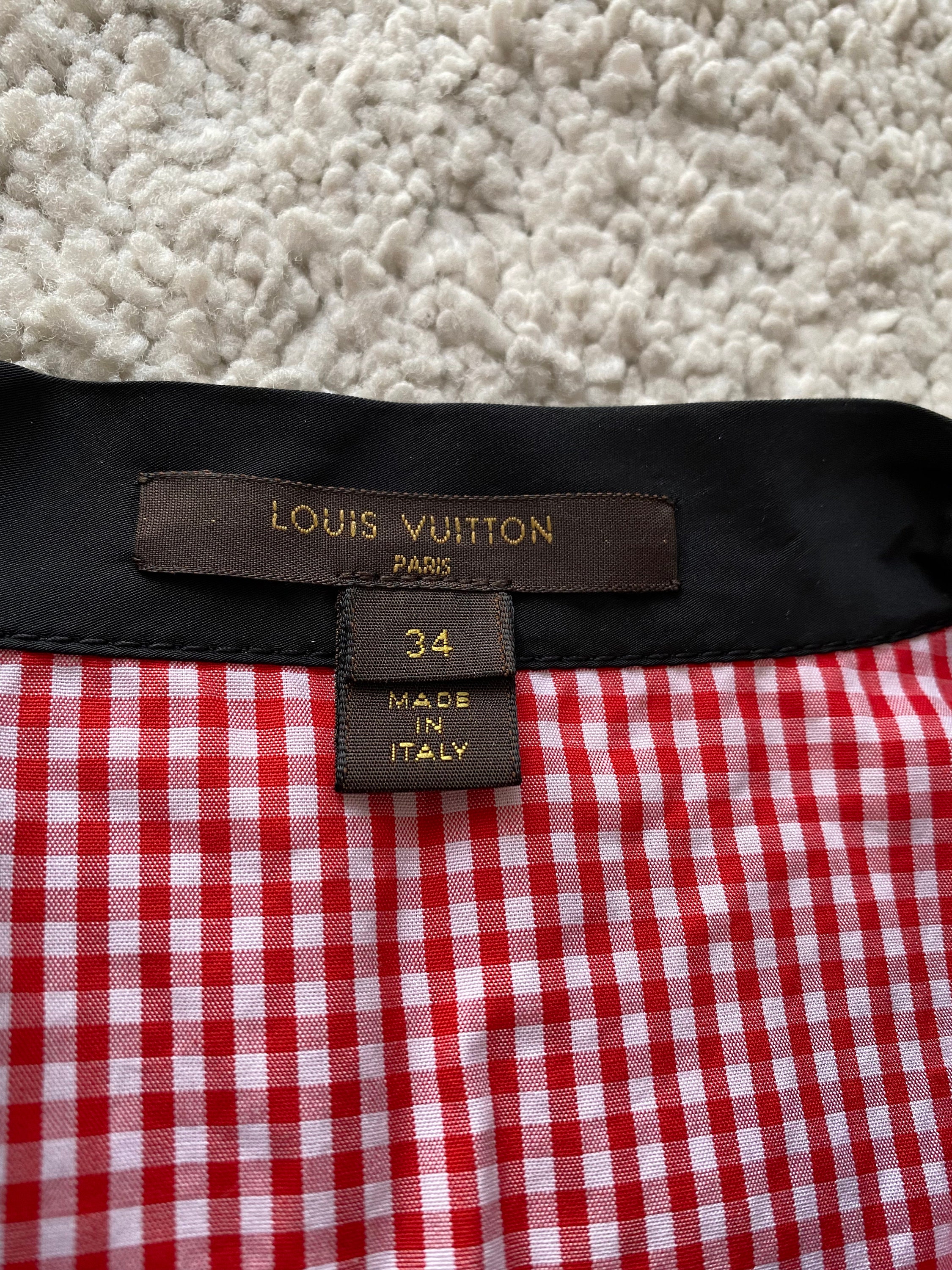 Louis Vuitton Plaid Red White Cotton Womens Blouse Top Button 