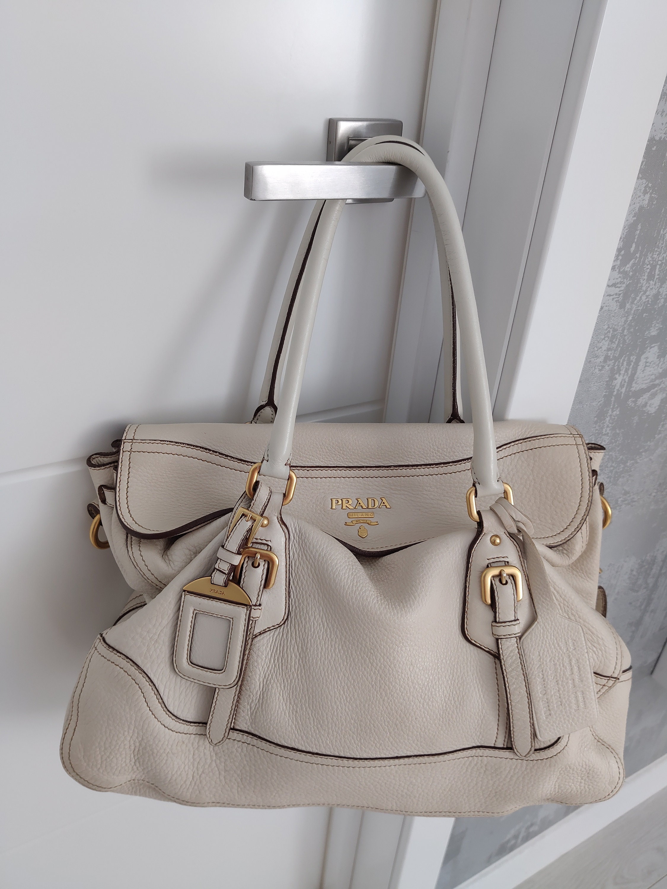 Prada Logo Boston Bag BL0254 Beige Brown