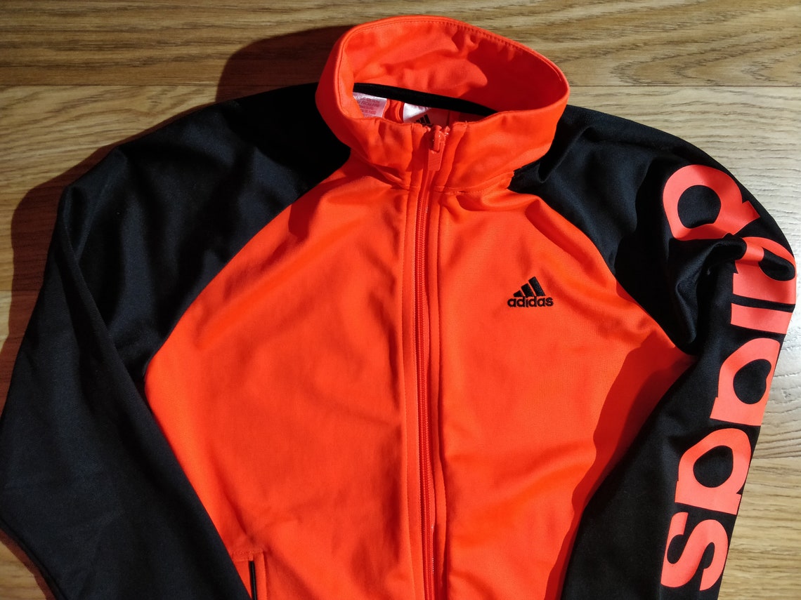 Adidas Womens Tracksuit Top Jacket Orange Black Big Logo | Etsy