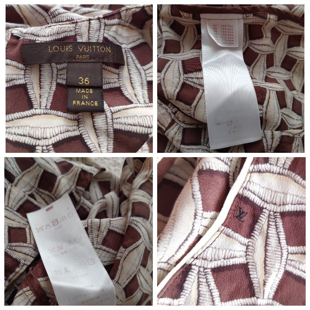 Louis Vuitton Silk Geometric Blouse Top Shirt Beige Brown Monogram  Oversized S-M