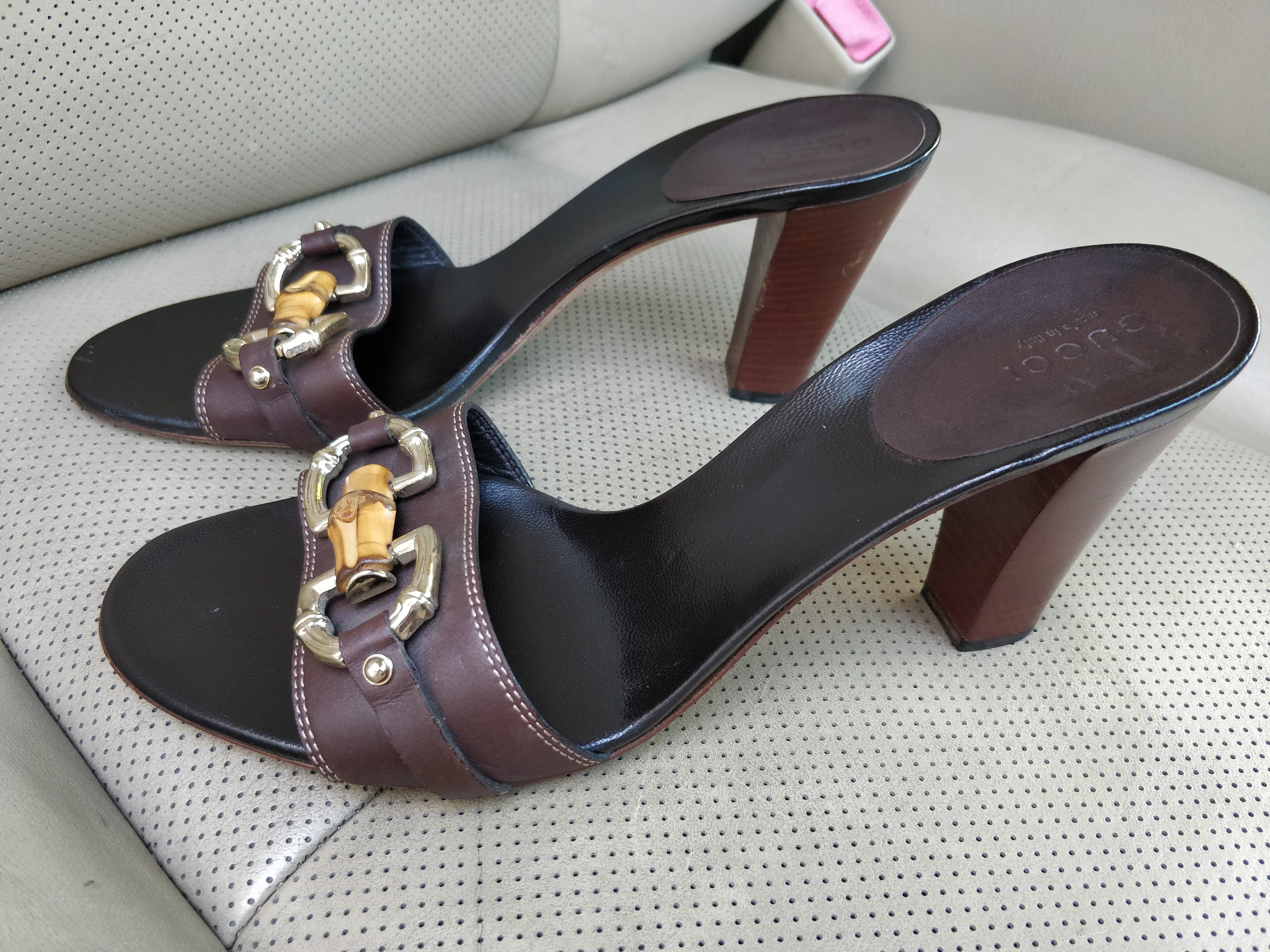 Gucci Horsebit Brown Leather Womens Sandals Heels Slides | Etsy