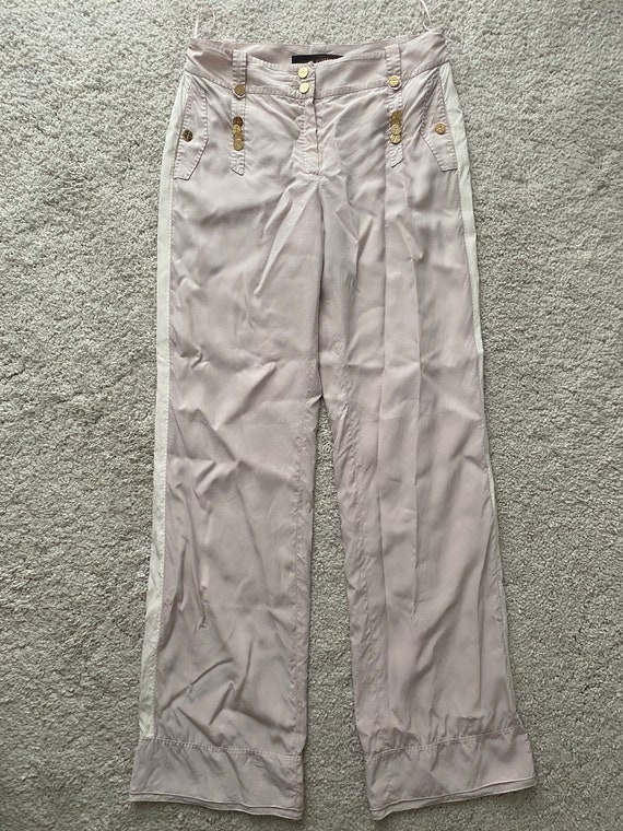 Louis Vuitton zijde wortel broek beige perzik wit gestreepte