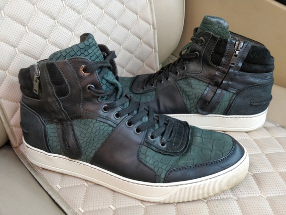 LANVIN Croc Embossed Leather Mens High Top Sneaker