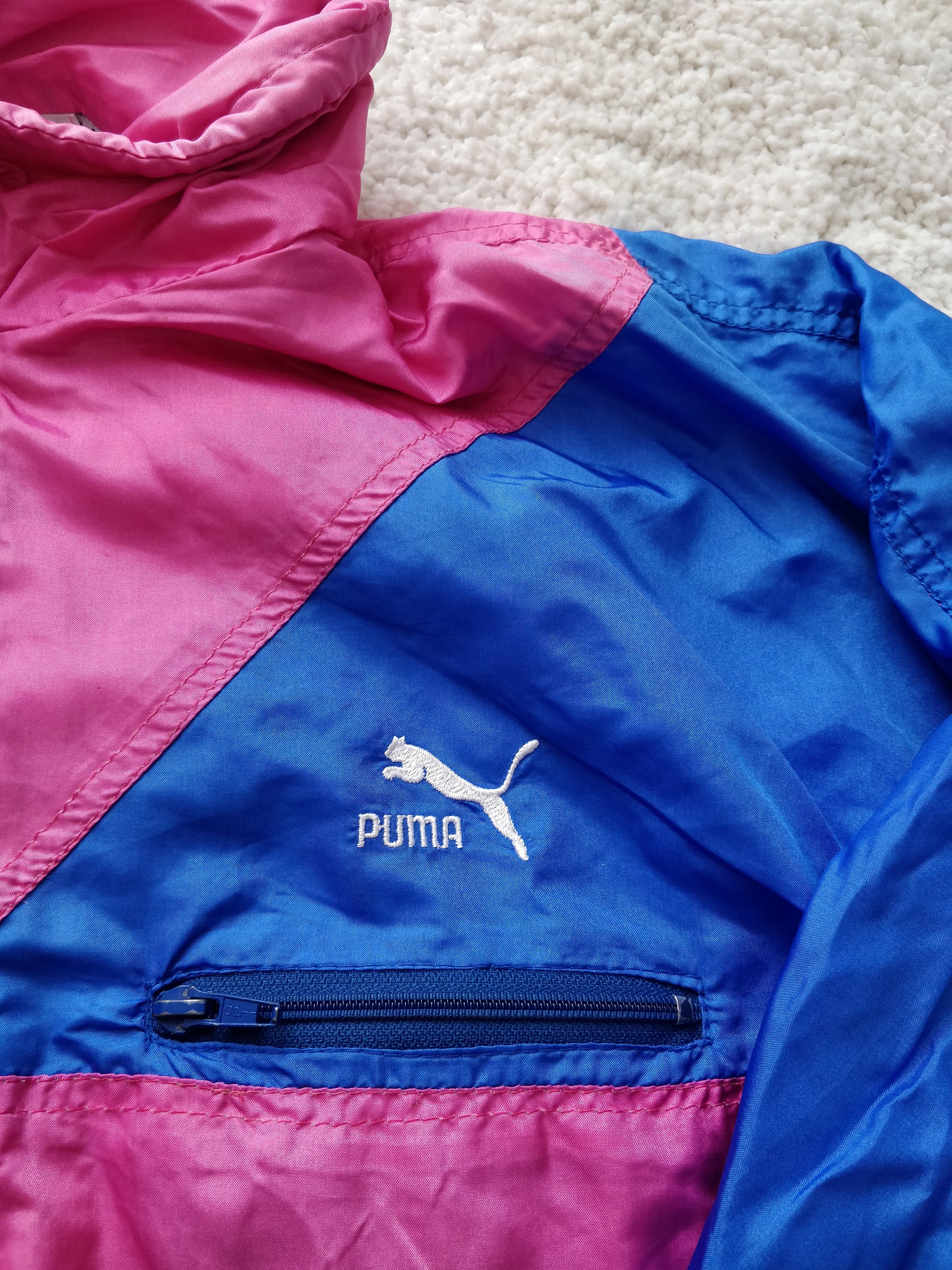 Puma Vintage Swiss Track Top Nylon Hooded Jacket Blue Pink | Etsy