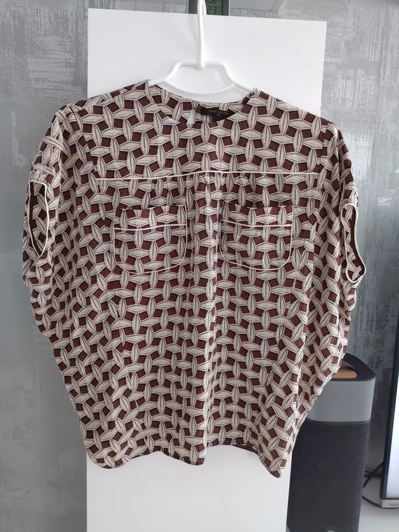 Louis Vuitton Silk Geometric Blouse Top Shirt Beige Brown -  UK