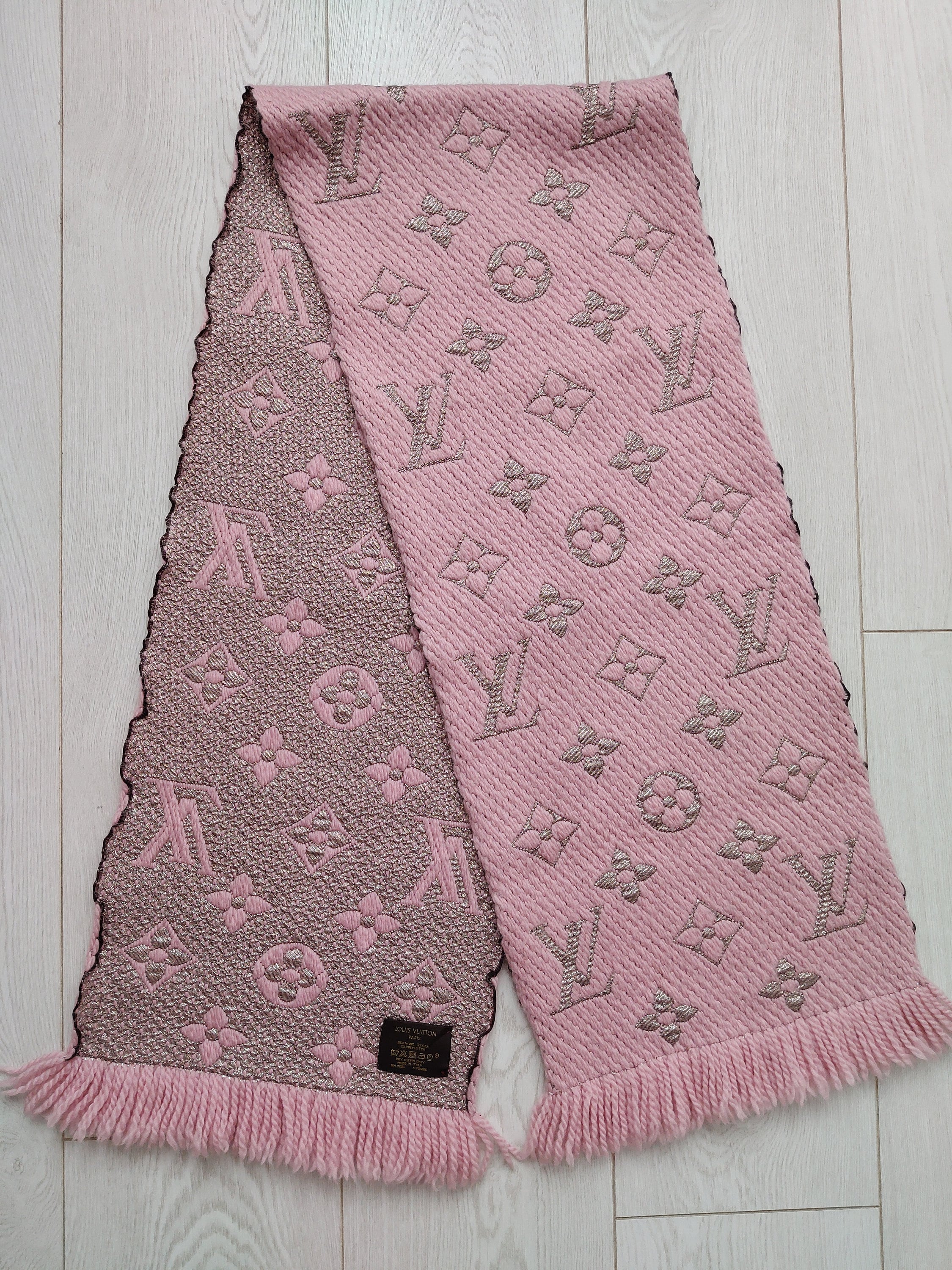 pink and grey lv scarf