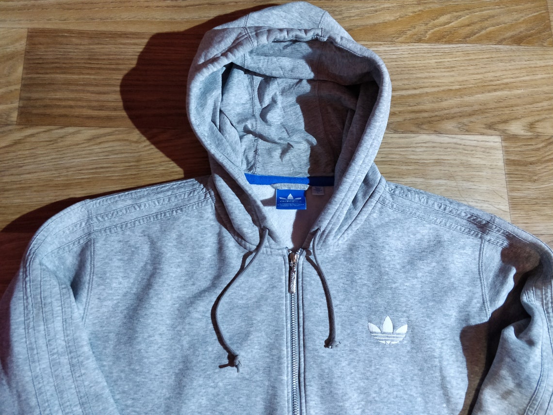Adidas Originals Mens Hoodie Tracksuit Top Jacket Hooded Gray Etsy