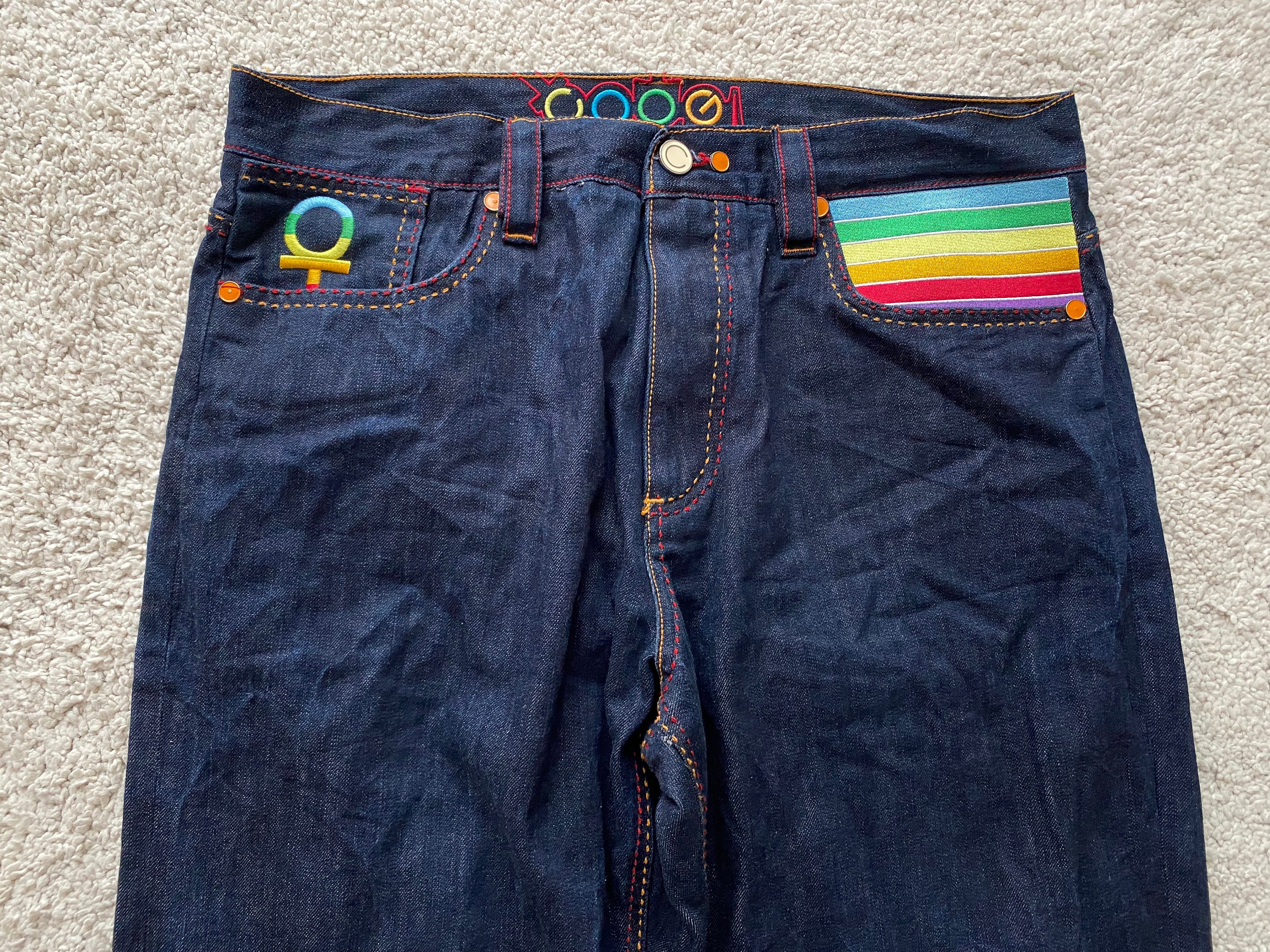 Louis Vuitton Rainbow Monogram Denim Shorts, Blue, 34
