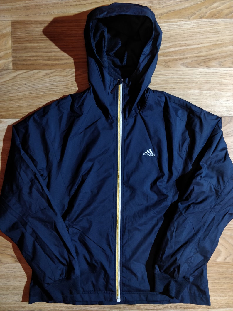 Adidas 90's Vintage Mens Tracksuit Top Jacket Windbreaker Hooded Parka Navy Blue Adidas 90's Vintage Mens Tracksuit Top Jacket Windbreaker Hooded Parka Navy Blue