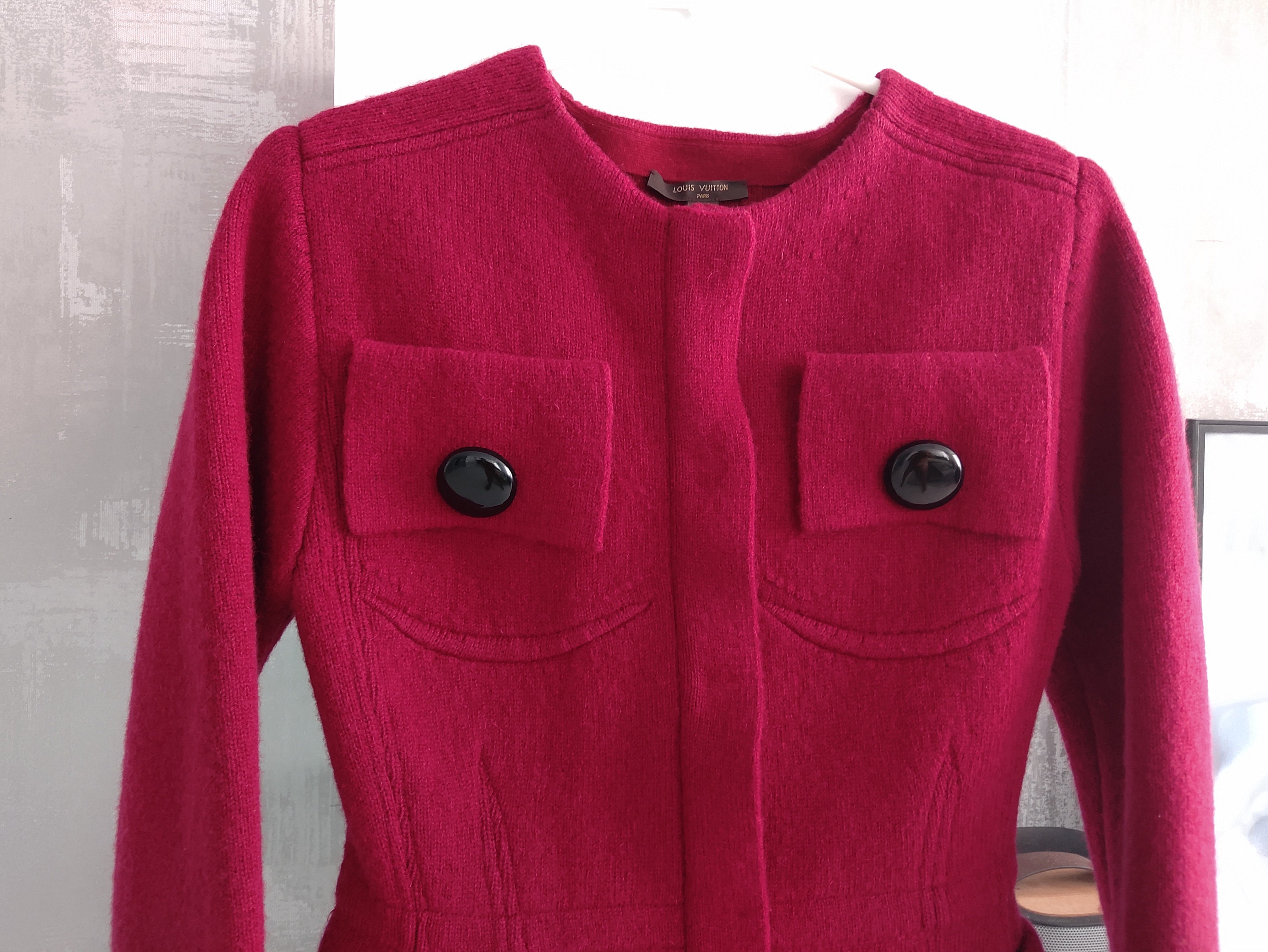 Louis Vuitton Cherry Burgundy Zip Button Wool Blazer Suit 