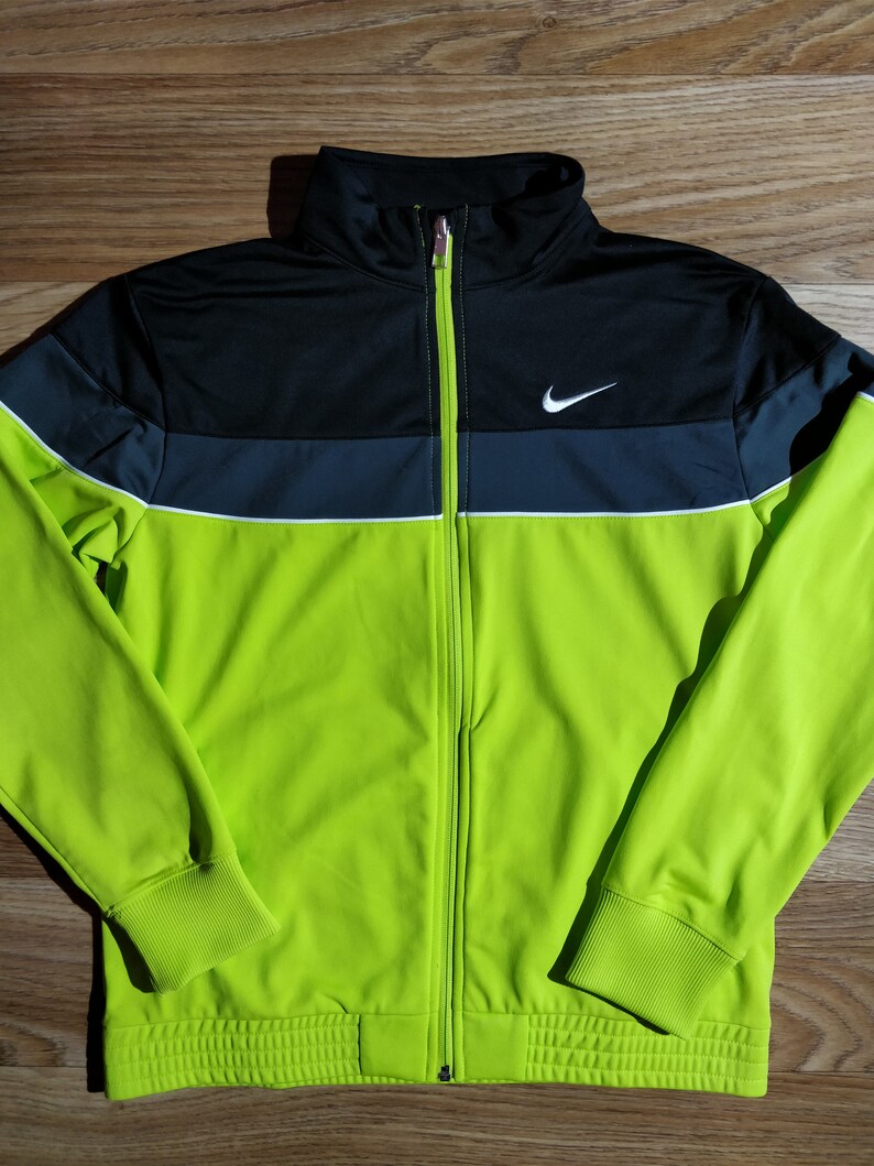 Nike Vintage Womens Tracksuit Top Jacket Black Lime Salate Etsy
