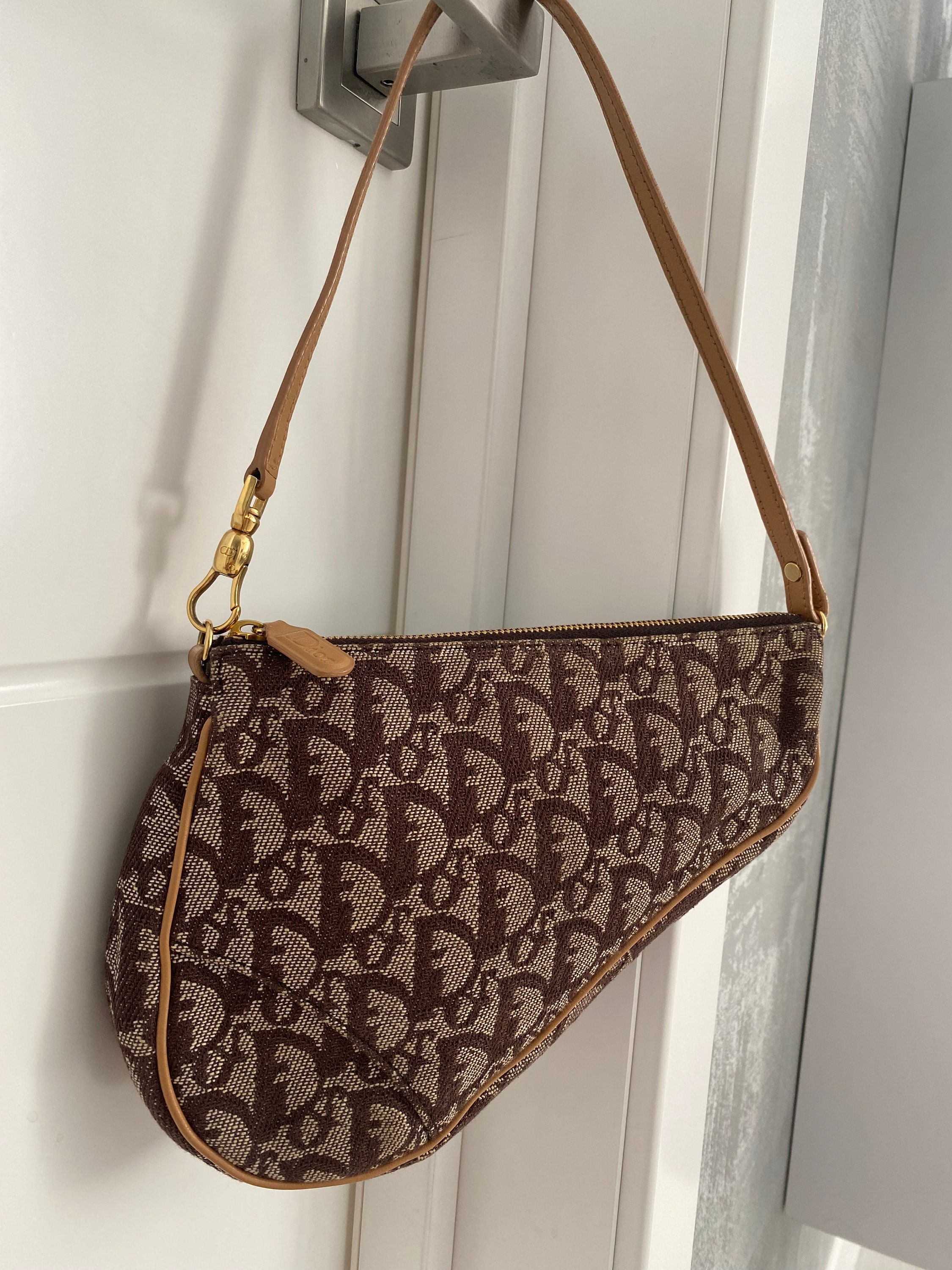 Christian Dior Vintage Saddle Bag Diorissimo Canvas Mini Brown