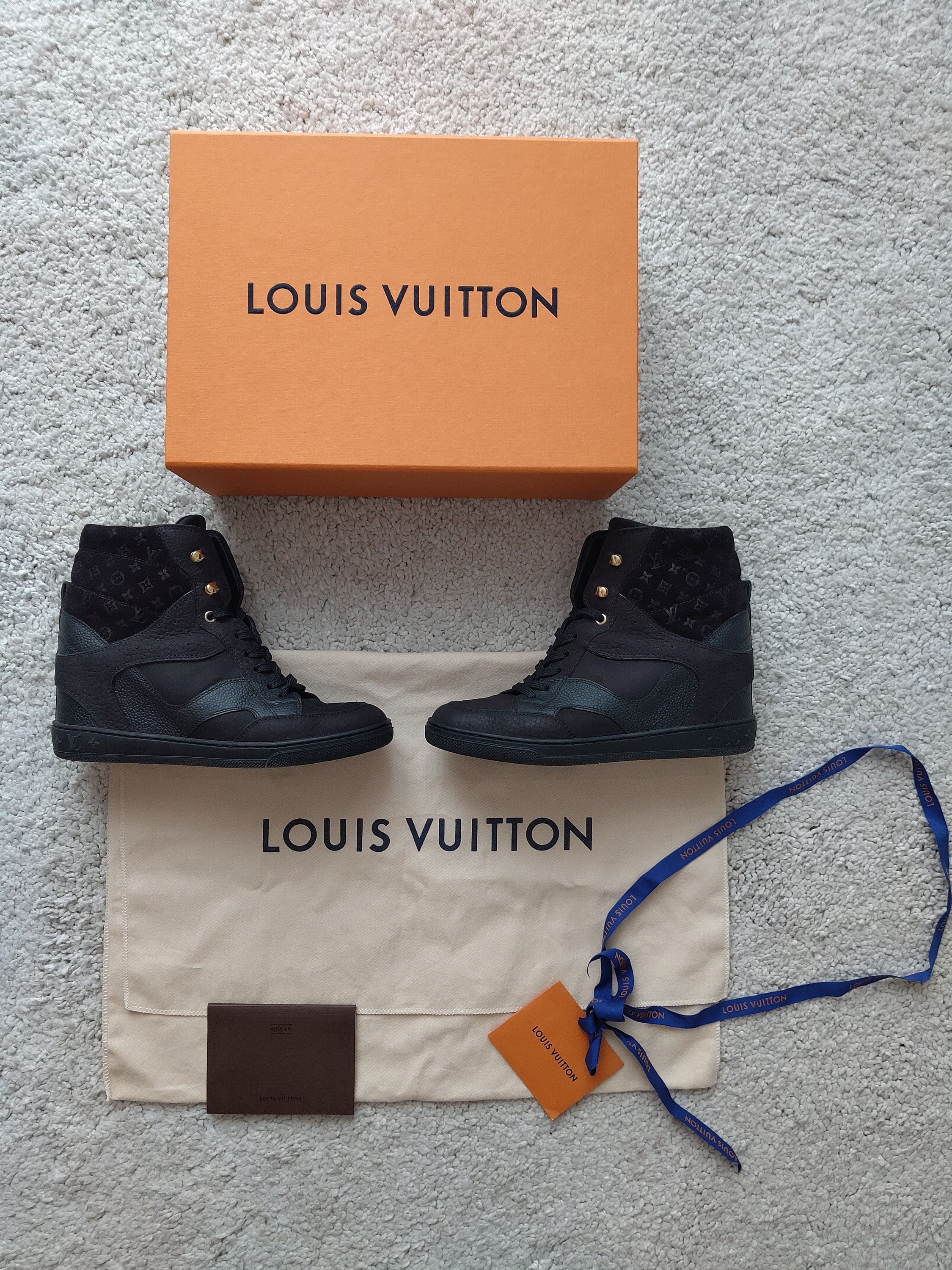 Louis Vuitton Black Monogram Nubuck Suede Cliff Wedge Sneakers -   Australia