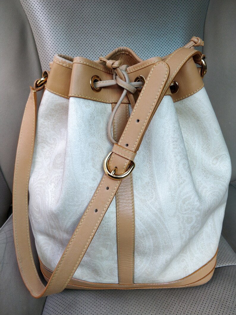 ETRO Vintage Paisley Print Coated Canvas Leather Bucket Bag Etsy