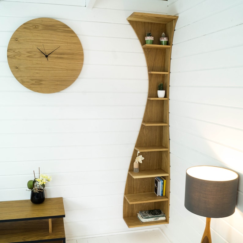 Oak Shelf Unit Shelving Storage Corner Space Saving Vertical Etsy