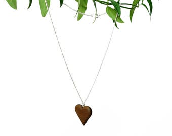 Handmade Walnut Heart Necklace: Natural Wood Jewelry