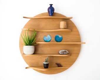 Oak Shelf Unit Wavy Moon | Shelving Wall Storage | Handmade Wood Shelves