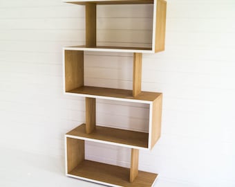 Tall Oak Shelf Unit for Storage and Display: Contemporary Handmade Wood Room Divider