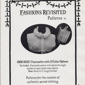 1800-1825 Chemisette Sewing Pattern- Regency Era Chemisette with 3 ruffle options-Jane Austen & Early Regency Era