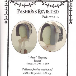 Jane Regency Bonnet Sewing Pattern 1790-1810 era