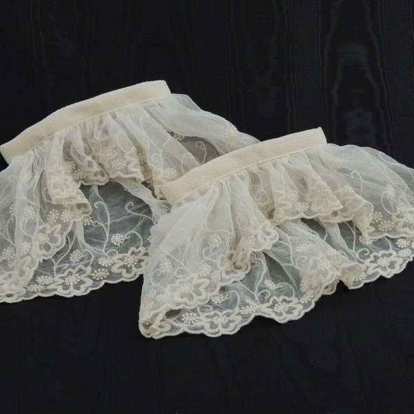 Sleeve Ruffles-Engagements-Colonial-1700's-Georgian-Embroidered Cotton Net Lace or Cotton Edged -Historically Accurate Repro-Living History