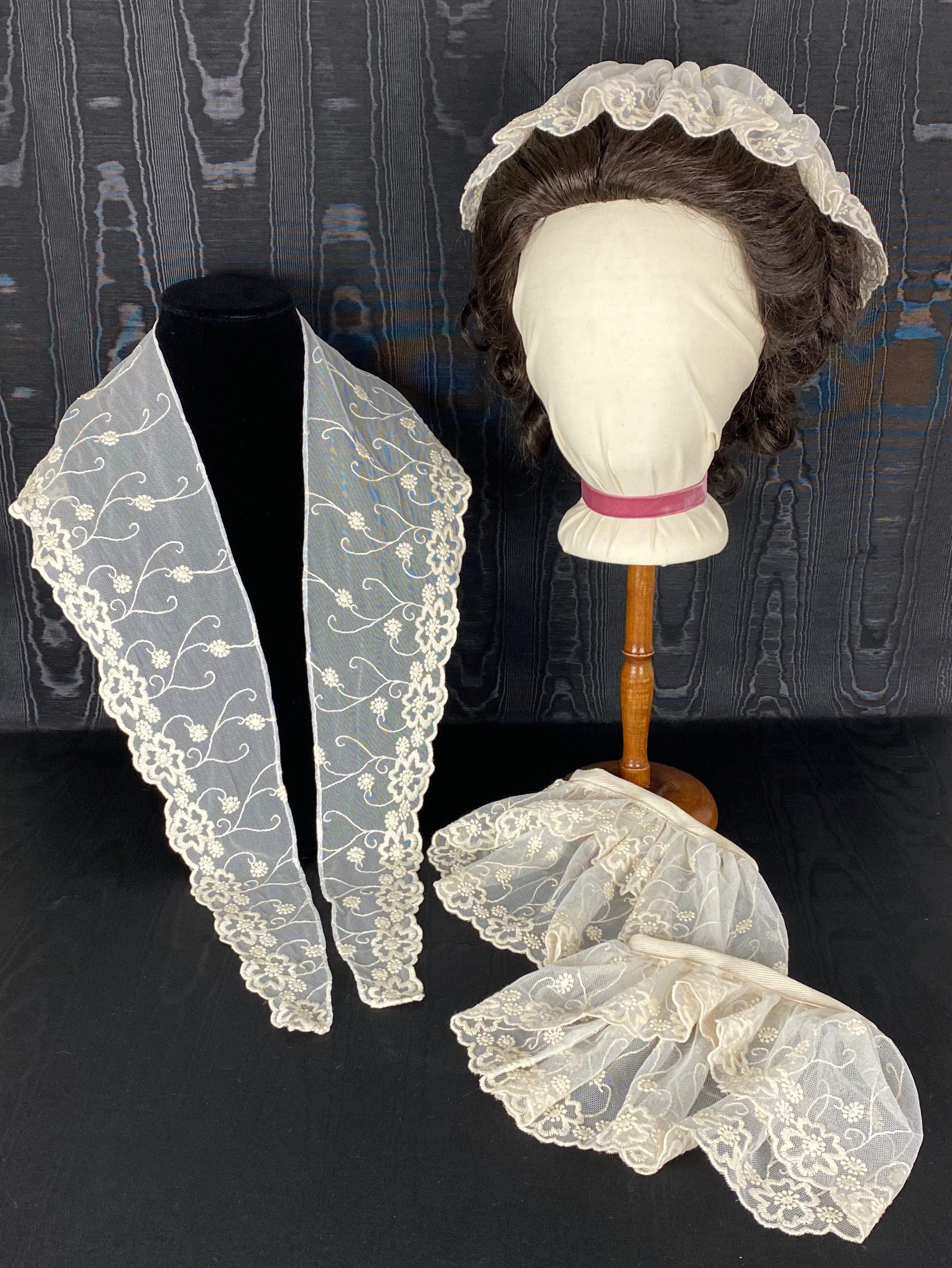 Matched Lace Set 18th Century Reproduction Embroidered Net Etsy
