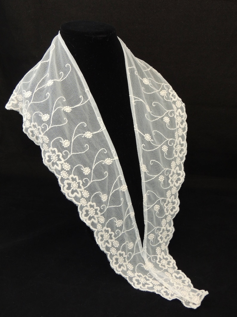 Vintage Scarves- New 1920s to 1970s Styles     Net Lace Kerchief-Cotton Net Embroidery-18th Century Reproduction- Georgian-Colonial-Historically Accurate Fishu- 1750-1790 era  AT vintagedancer.com