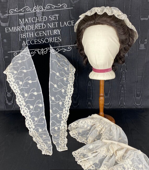 Matched Lace Set 18th Century Reproduction Embroidered Net Etsy