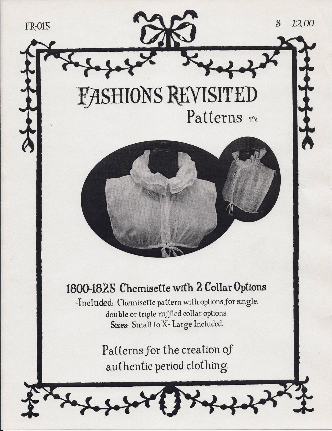 18001825 Regency Era Chemisette Sewing Pattern Etsy