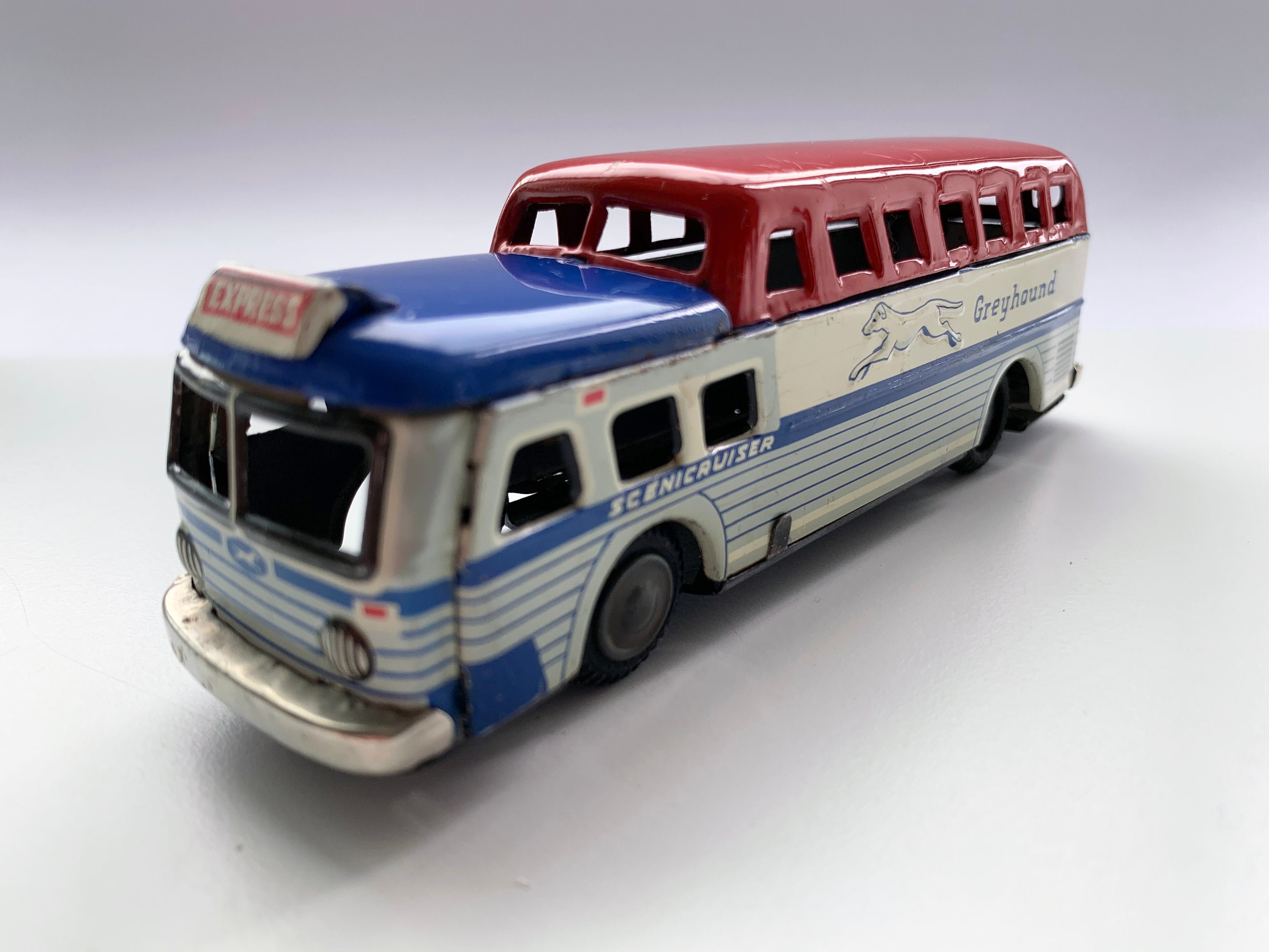 Vintage Greyhound Bus Scenicruiser SSS Made in Japan Tin Friction