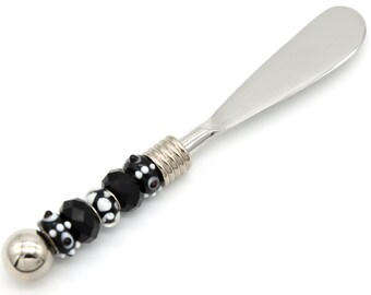 Stone Beaded and Pearl Handled Appetizer or Cheese Spreader 6.5 Inch