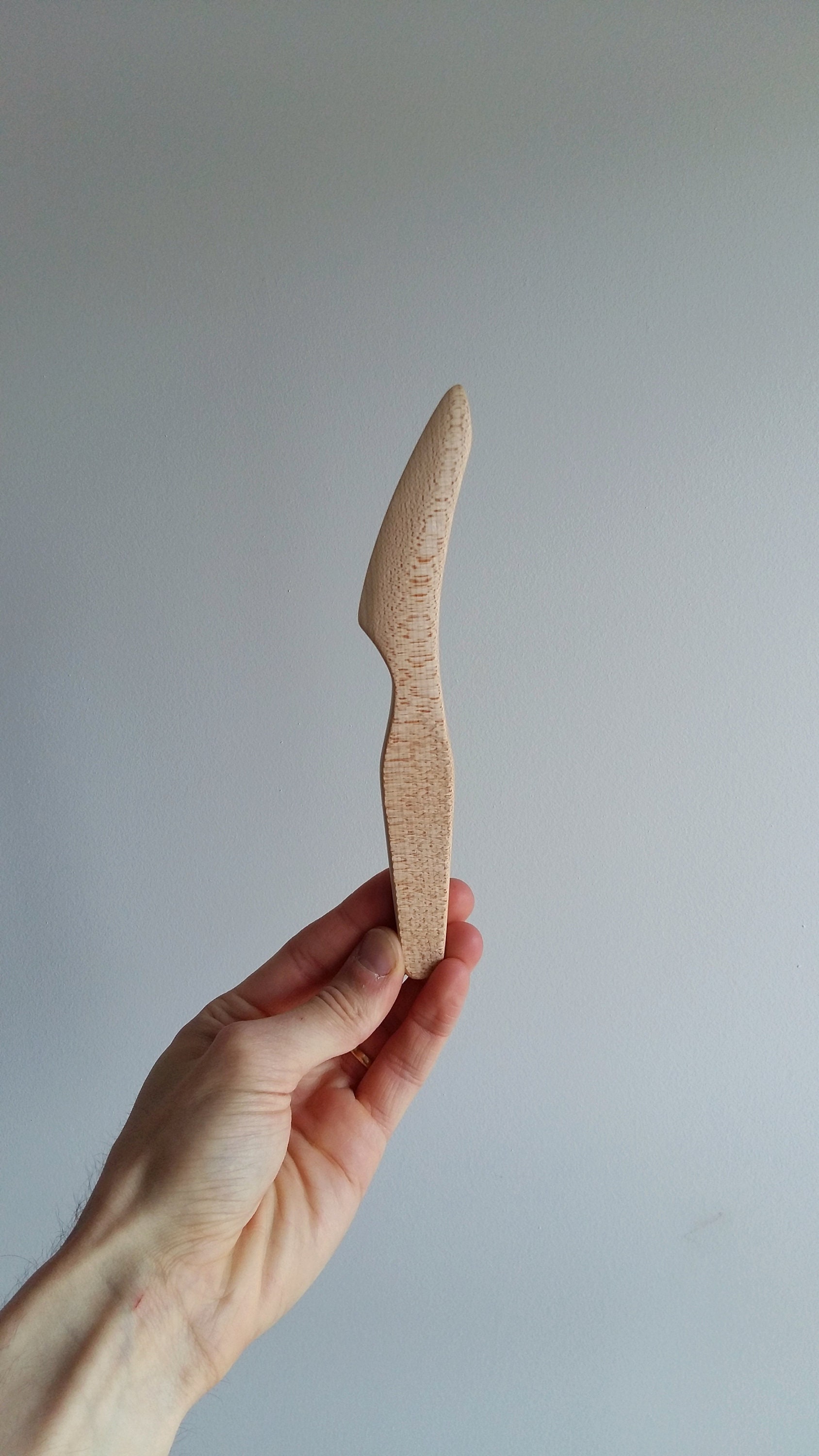 Hand Carved Wooden Butter Knife With Textured Handle Etsy