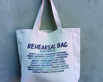 Theatre Rehearsal Tote Bag, Personalisation option, Theatre lovers bag for rehearsal, actors, dancers, performers