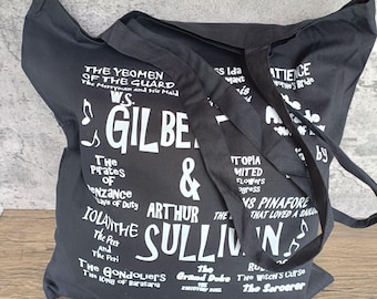 Gilbert and Sullivan Tote Bag, Theatrical tote bag, Cotton bag with shoulder straps for theatre and musical lovers