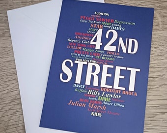 42nd Street Inspired Greetings Card, Musical theatre fans, First night, Break a leg