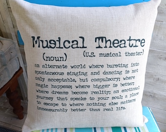 Musical Theatre Cushion, Dictionary definition gift for theatre lovers, actors, performers