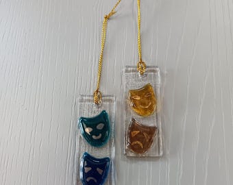 Glass Christmas Tree Decorations, Theatre masks design, Xmas hanging ornament
