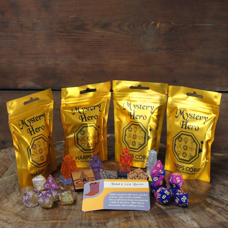 Mystery Hero x 4 Packs Dice Minis Random Character Generators for RPGs Pins