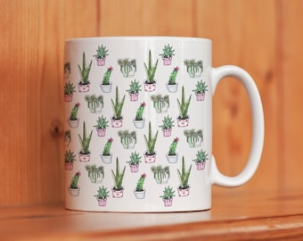 Cactus Mug Hand Drawn Watercolour Perfect Gift for colleague clever cactus coffee mug for your family to enjoy drink from it and be happy