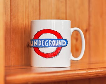 London Undeground Mug london souvenir minimalist GB Watercolour New Job / Boss Design Gift Perfect For Colleague Coworker Idea Tube British