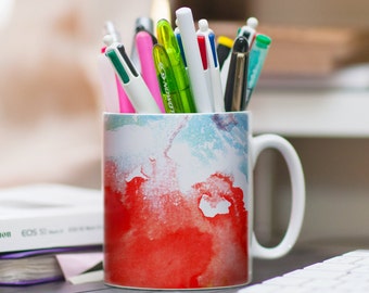 Abstract Mug/ Ceramic Mug/ Coffee Mug/ Abstract Watercolour Mug/ Luscious Mix of Red and Blue Paints Minimalist and Abstract Design