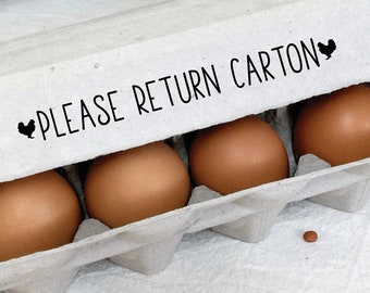 Sello de madera "Por favor, devuelva el cartón" - Sello de huevo de gallina, estilo granja