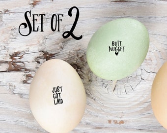 Egg Stamp Set - Just Got Laid and Butt Nugget - Egg Stamp -  Chickens - Chicken Stamp - Farmers Market - Egg Carton - FarmhouseMaven