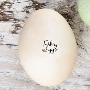 May include: A large, off-white turkey egg with the words 