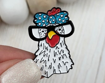 Enamel Chicken Pin - Cute Chicken Pin - Chicken Face with Glasses - FarmhouseMaven - Fresh Eggs - Chicken Lover Gift Idea - Stocking Stuffer