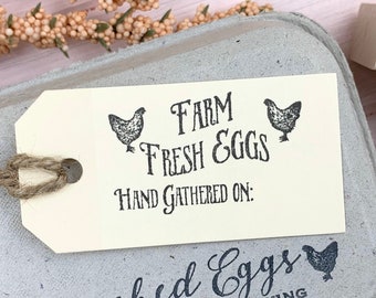 Farm Fresh Eggs Stamp - Handgathered Date Stamp - Egg Carton Stamp - Chicken Lover Gift Idea - Chickens - Tag Stamp - FarmhouseMaven