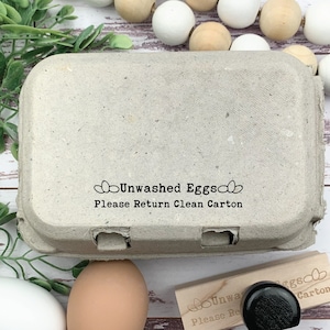 Unwashed Eggs Please Return Carton Egg Carton Stamp - Fresh Eggs - Chickens - Custom Egg Carton Stamp - FarmhouseMaven - Chicken Lover Gift