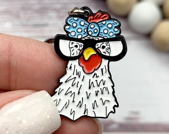Funny Chicken Face Keychain - Cute Chicken Accessories  - Funny Chicken Face - Crazy Chicken Lady Gift Idea - Farm Fresh Eggs - Chickens