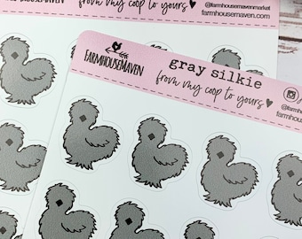 Gray Silkie Chicken Stickers - Egg Carton & Planner Decals